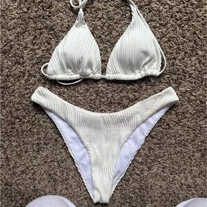 SHEIN White Ribbed Triangle Bikini Set